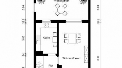 WC, Wohnk&uuml;che mit Einbauk&uuml;che, Wintergarten, Wohn-und Esszimmer