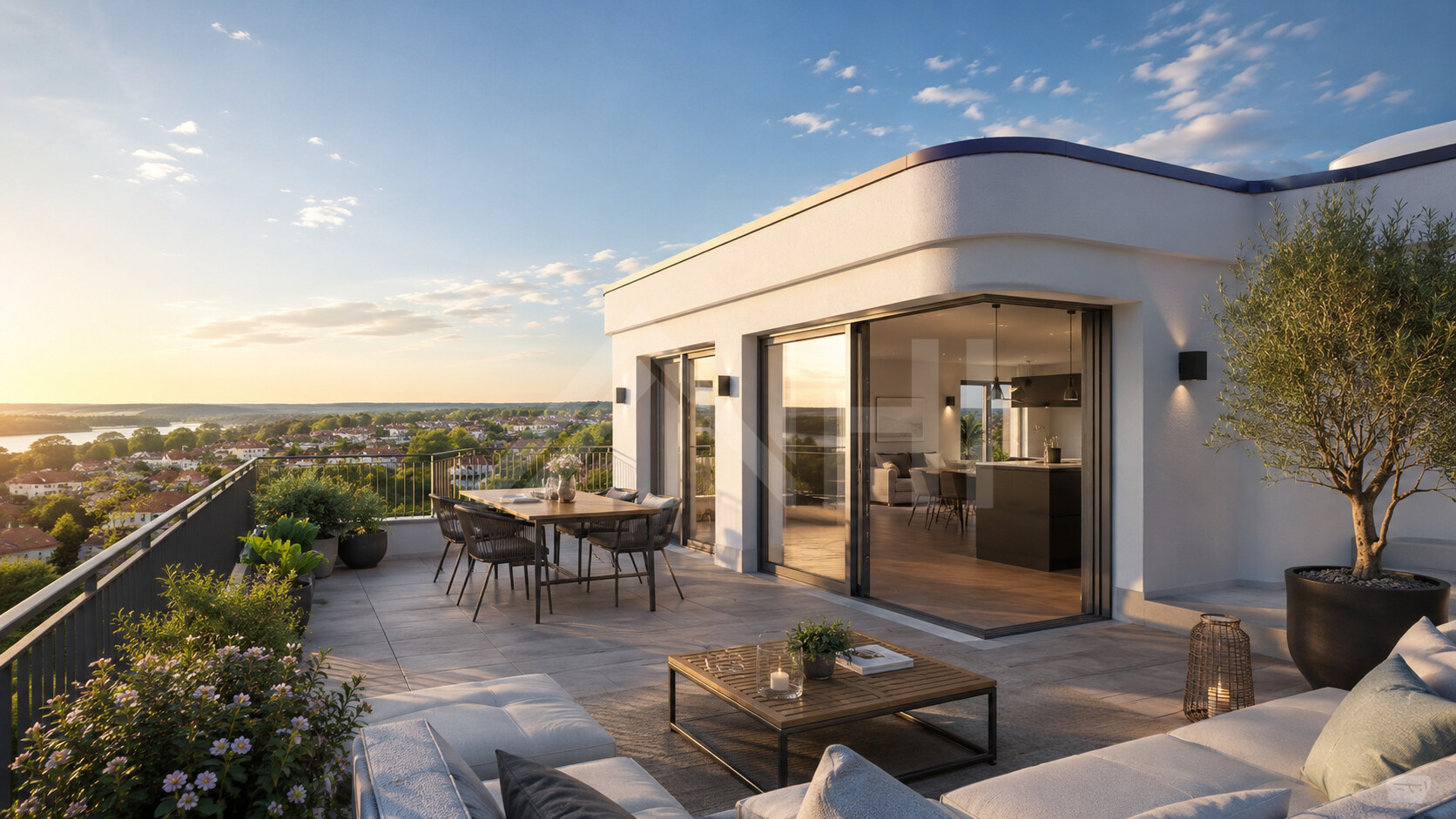 Morgens Kaffee mit Weitblick, abends Sonnenuntergang ... Neubau-Dachwohnung mit XXL Terrasse & Lift bis in die Wohnung